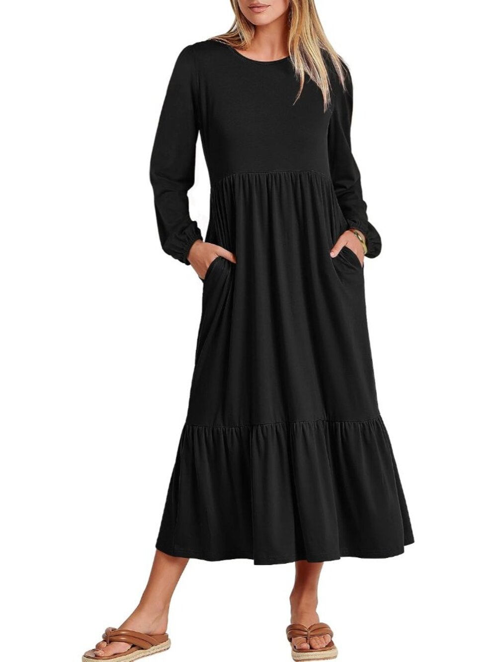 Elegant Women's Long Sleeve Flowy Maxi Dress for Fall & Spring